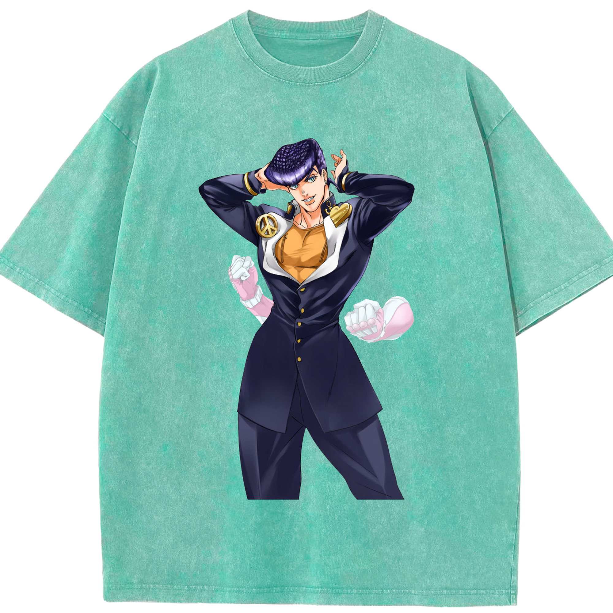（画像用） ジョジョの奇妙な冒険 ひがしかた じょうすけ JoJo's Bizarre Adventure Higashikata Josuke 綿100% ヴィンテージ風 半袖Tシャツ（フロントプリント）